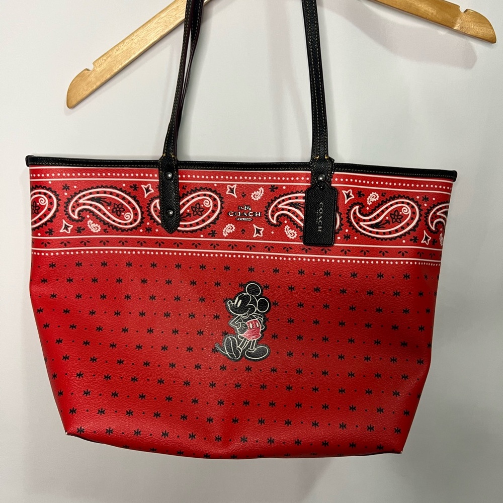 Coach Red Tote with Mickey Mouse Design